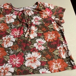 Floral Print Shirt with Drawstring